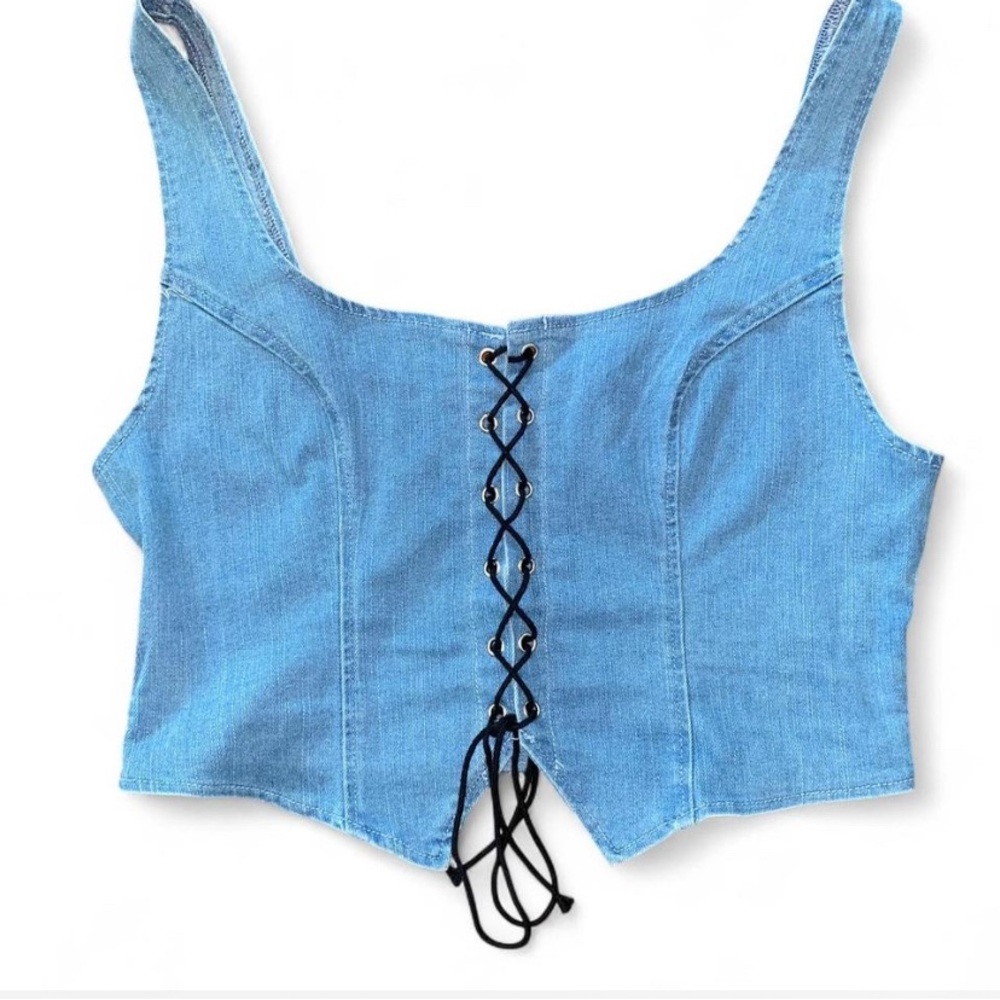 SHEIN Blue Lace-Up Denim Tank Top